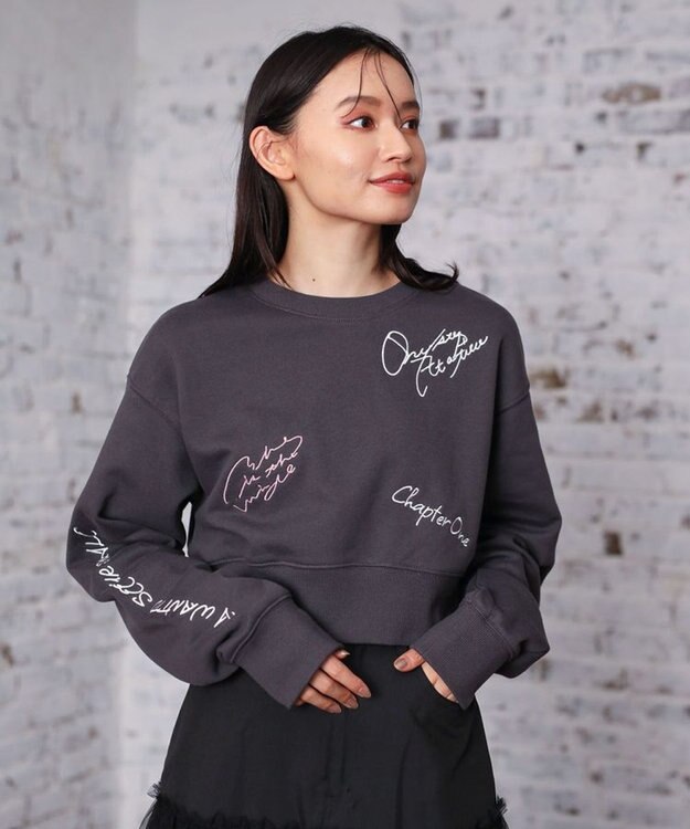 Green Parks ・ＥＬＥＮＣＡＲＥ　ＤＵＥ　ロゴ刺繍ショートスウェッ Charcoal Gray