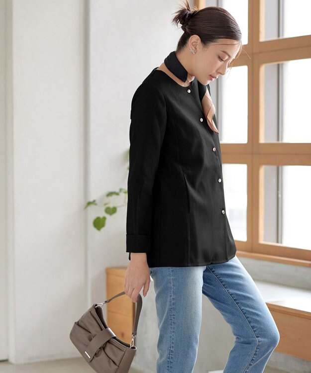 Tiaclasse ノーカラー後ろタックフレアコート ブラック