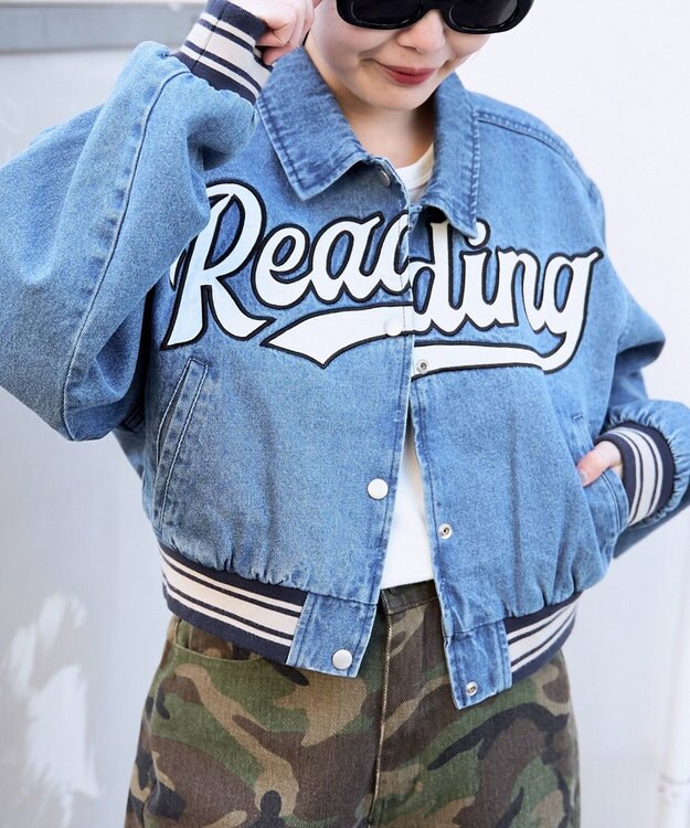 WEGO スタジアムロゴデニムショートスタジャン デニム中濃色