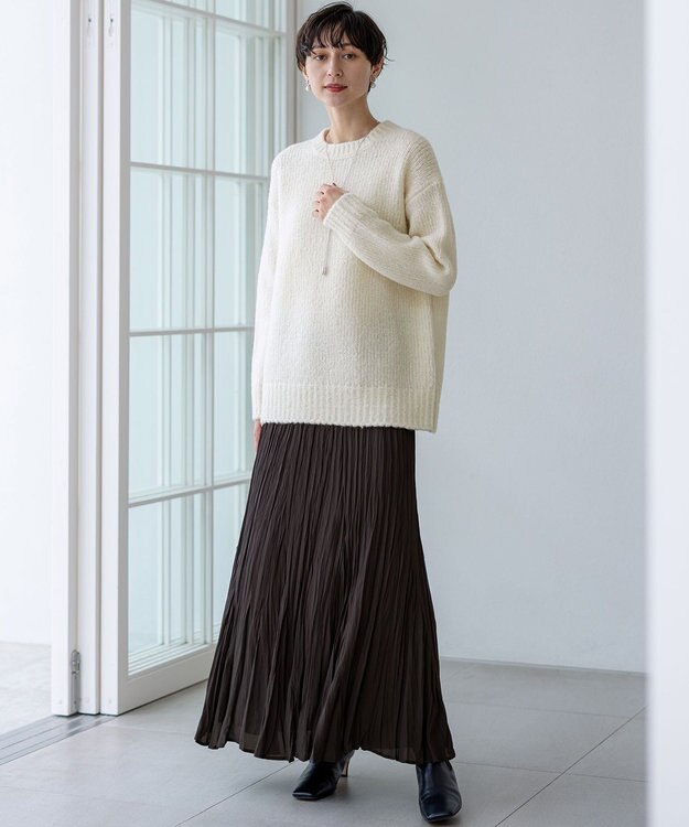 23区 S 【洗える】クラッシュ プリーツ ジョーゼット スカート ダークブラウン系