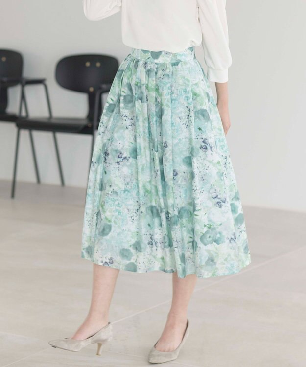 組曲 ピオニーシフォンプリント フレアスカート グリーン系5