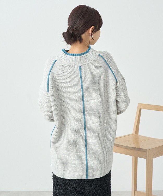 earth music&ecology ライン入りハイネックニットチュニック Light Gray Mixture