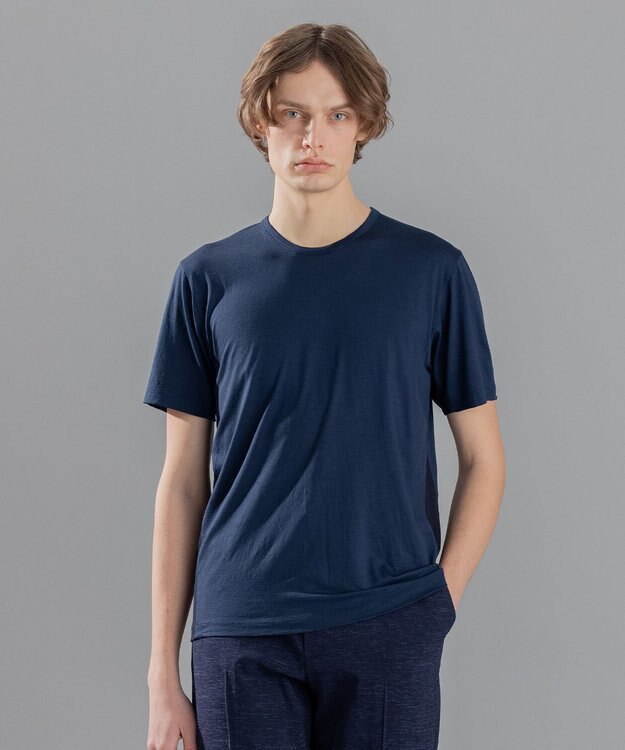 JOSEPH HOMME SUMMER WOOL JERSEY CREW NECK TEE ネイビー系