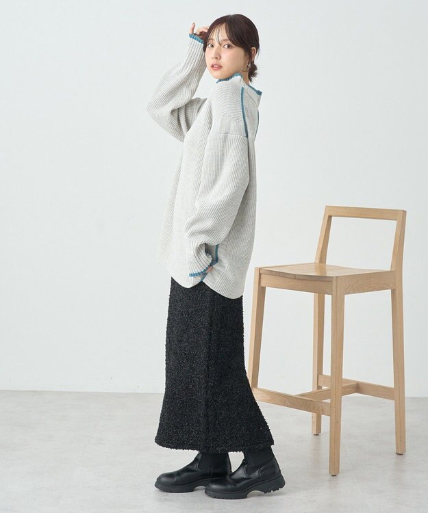 earth music&ecology ライン入りハイネックニットチュニック Light Gray Mixture