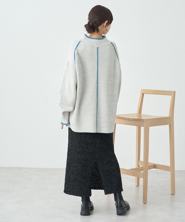 earth music&ecology ライン入りハイネックニットチュニック Light Gray Mixture