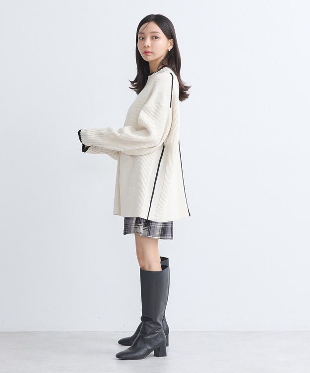 earth music&ecology ライン入りハイネックニットチュニック Light Gray Mixture