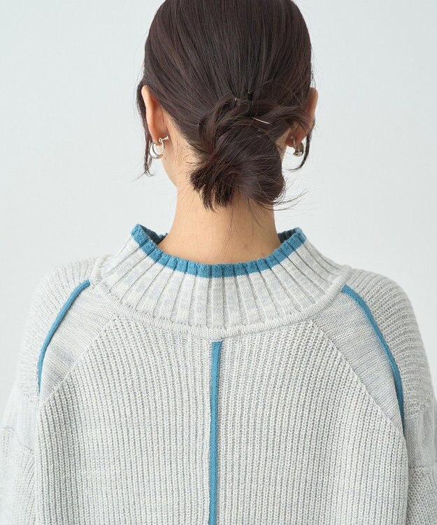 earth music&ecology ライン入りハイネックニットチュニック Light Gray Mixture