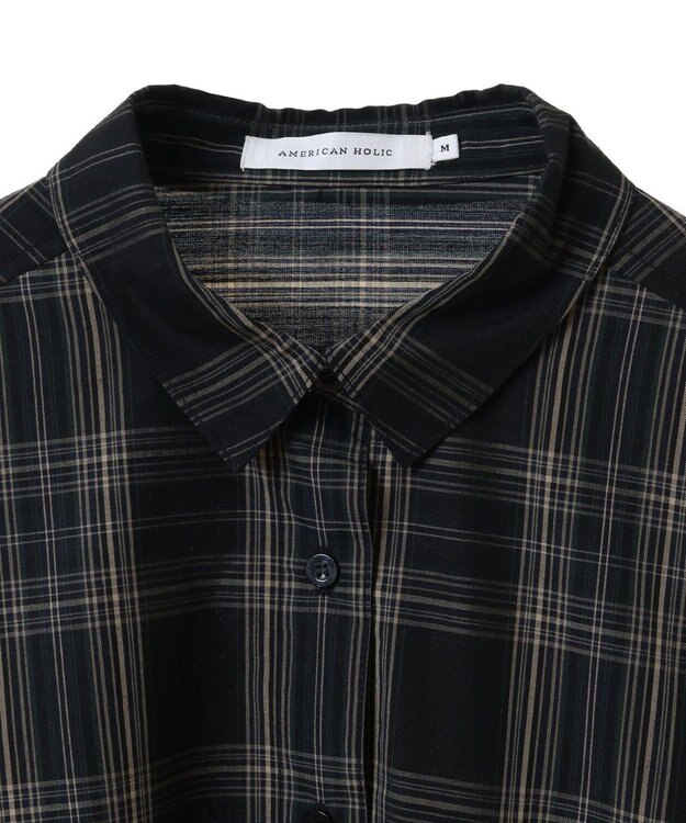 AMERICAN HOLIC イージーケアショート丈チェックシャツ Black