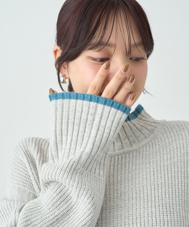 earth music&ecology ライン入りハイネックニットチュニック Light Gray Mixture