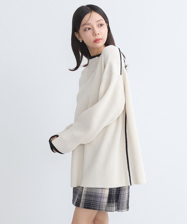 earth music&ecology ライン入りハイネックニットチュニック Light Gray Mixture