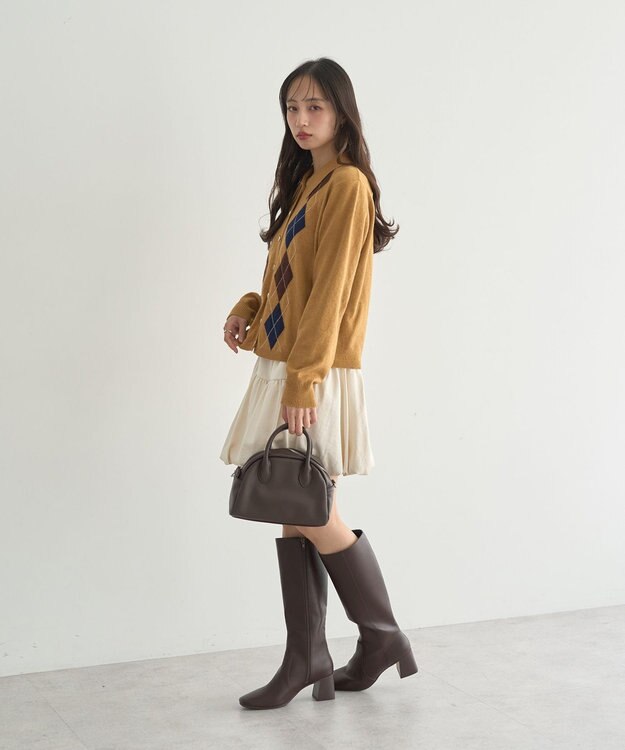 earth music&ecology 【予約】襟付きアーガイルニットカーディガン キャメル