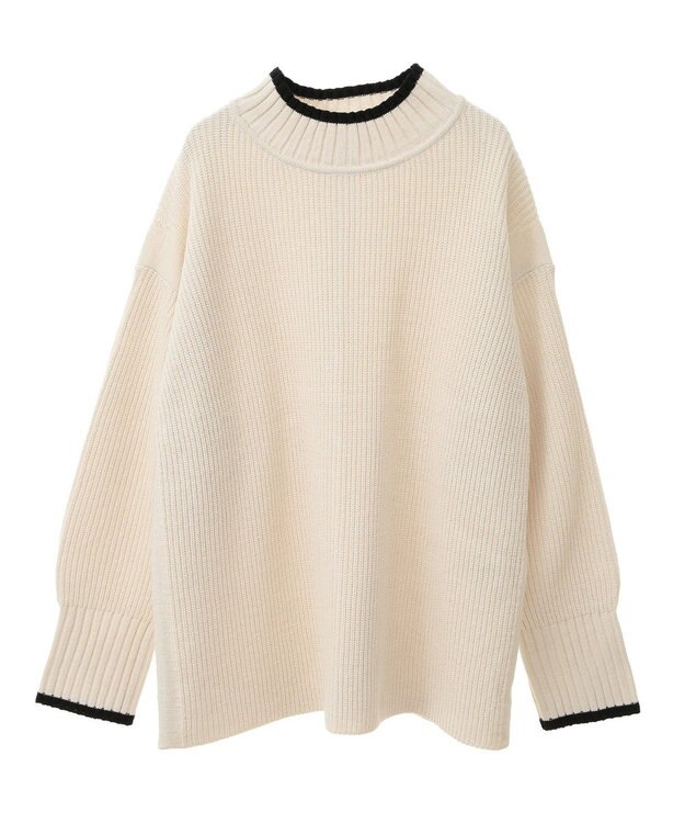 earth music&ecology ライン入りハイネックニットチュニック Light Gray Mixture