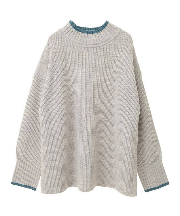 earth music&ecology ライン入りハイネックニットチュニック Light Gray Mixture
