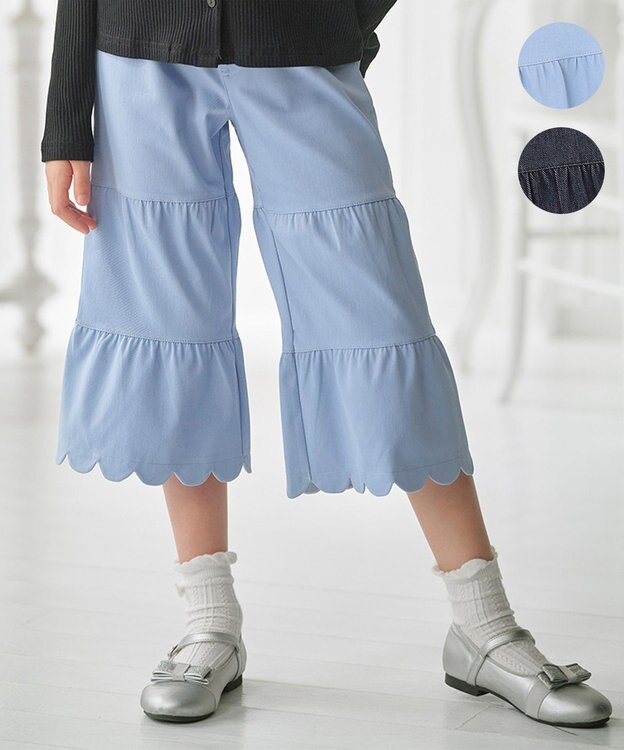 組曲 KIDS 【110-140㎝】ティアードデニムパンツ サックスブルー