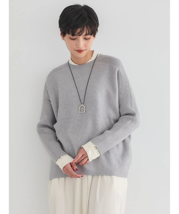 AMERICAN HOLIC バイパチ袖リブラグランニットプルオーバー Light Gray Mixture