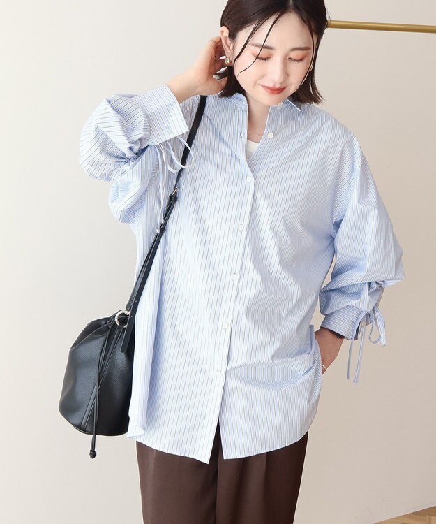 AMERICAN HOLIC 【イージーケア】バックギャザーリボンシャツ Sax