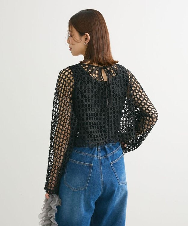 Green Parks ・ＳＵＧＡＲ　ＳＰＯＯＮ　フラワーメッシュプルオーバー Black