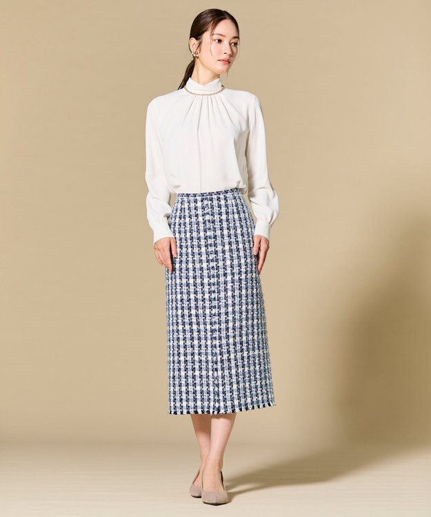 BEIGE， BERYL / ファンシーツイード Iラインスカート Navy Mix