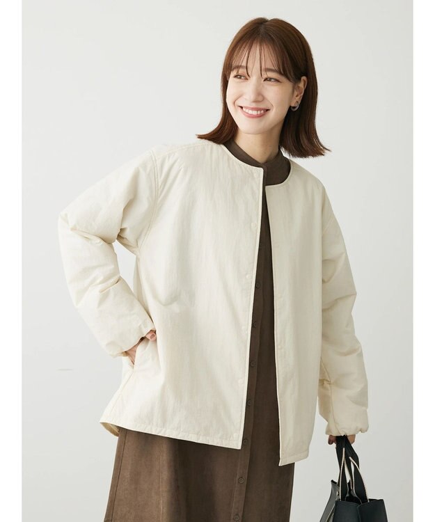 Green Parks ライト中わたノーカラーブルゾン Ecru