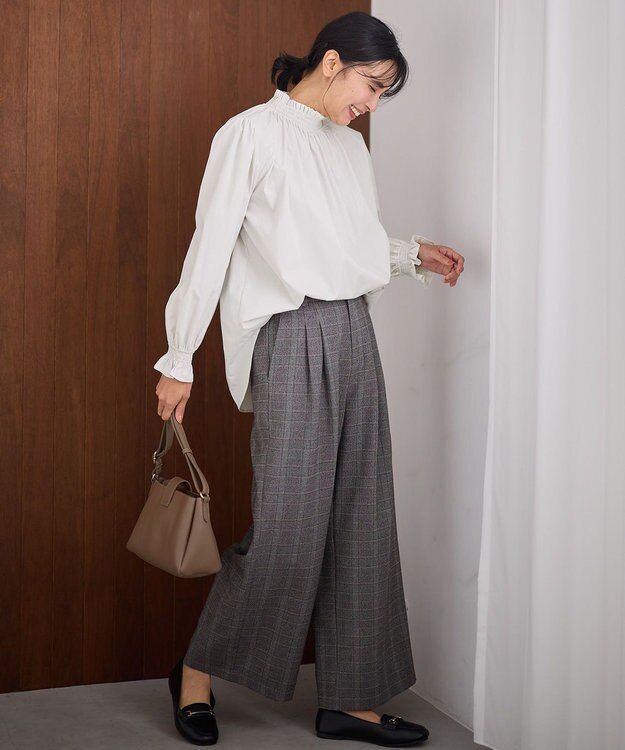 ANY 【洗濯機可/ウエストゴム】ウーリッシュ２タックワイドパンツ グレンチェック