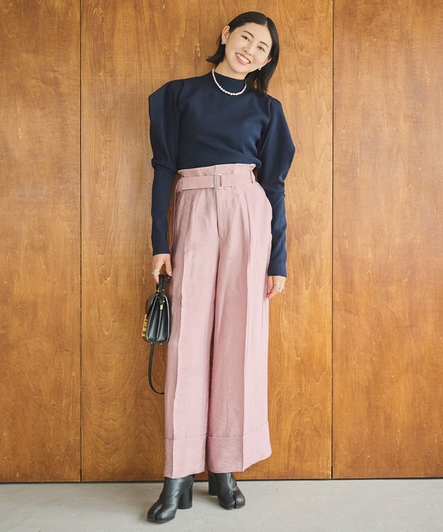 #Newans 【洗える】スクエアショルダーポイントニット ネイビー