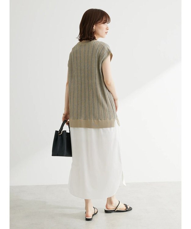 Green Parks ストライプ柄ニットドッキングワンピース Beige