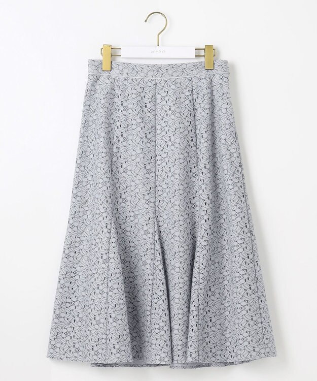 ANY SIS 【洗える】コードレースフレア スカート ブルーグレーベース