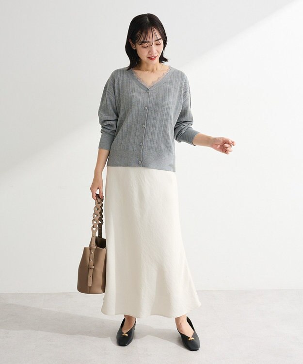 Green Parks レースドッキングニットカーディガン Gray Mixture