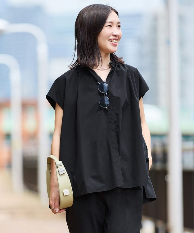 UNFILO FINE MOVE ギャザーブラウス ブラック