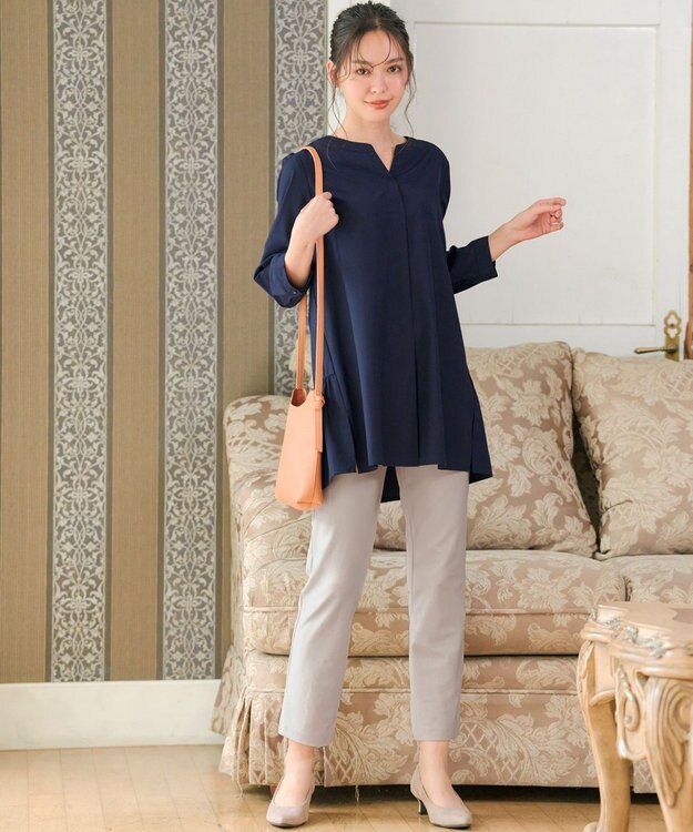 Tiaclasse 【選べる2Type】スキッパーシャツチュニック 長袖ネイビー