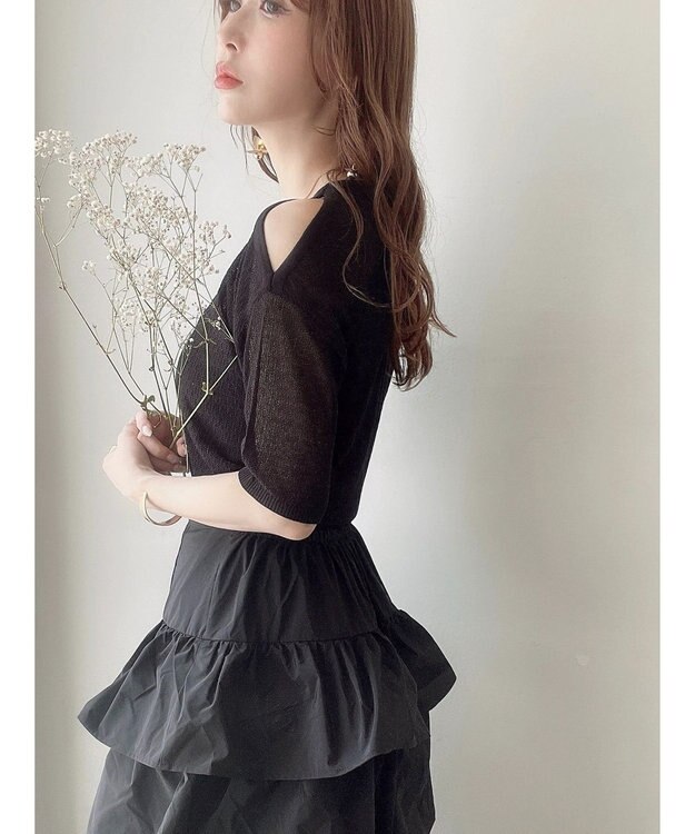 Green Parks 透かし編み肩あきニットプルオーバー Black