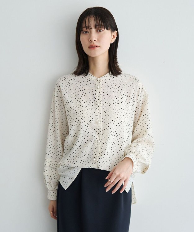 YECCA VECCA 2way裾アレンジパール釦ブラウス Dot