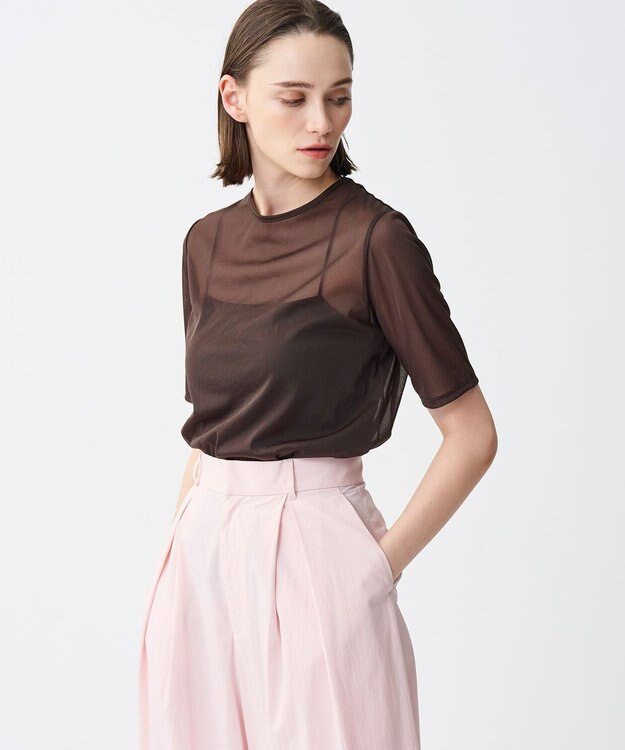 uncrave トリコットシフォン ハーフスリーブカットソー ブラウン