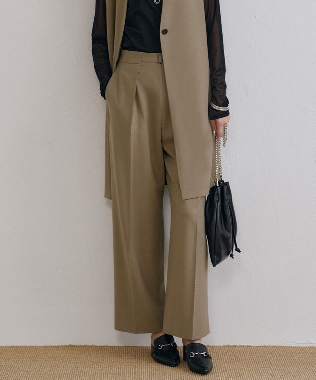 ICB 【洗える】ウール2WAYストレッチ ワイドストレートパンツ フォーン系