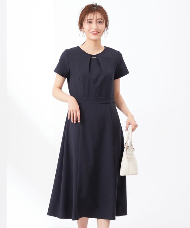 ANY SIS 【WEB・一部店舗限定】リネンライクポリエステル ワンピース ネイビー