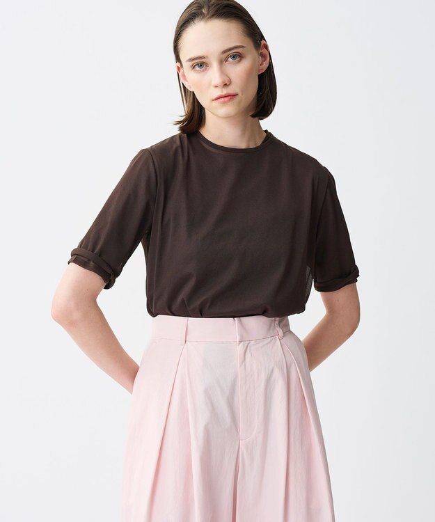 uncrave トリコットシフォン ハーフスリーブカットソー ブラウン