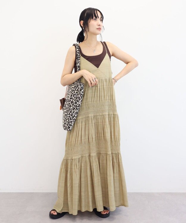 Green Parks シャーリングティアードキャミワンピース Beige