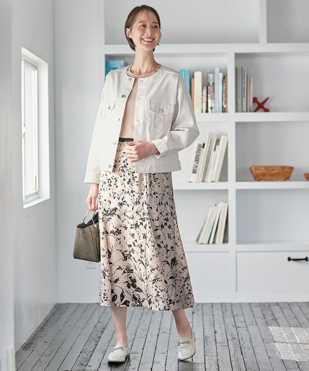 自由区 【XSサイズ～/洗える】グラデーションフラワープリントマーメイドライン スカート ベージュ系5