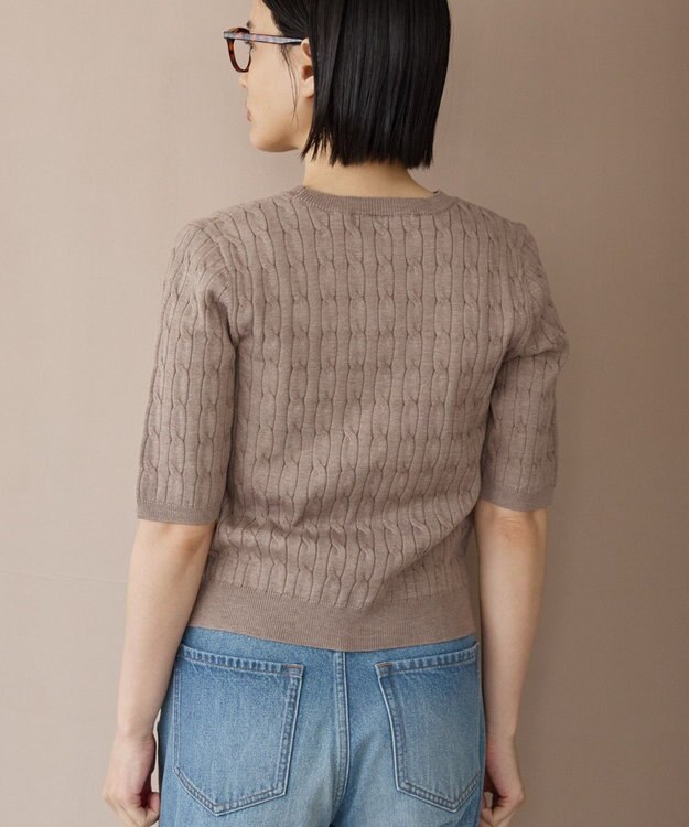 AMERICAN HOLIC ケーブル5分袖ニットプルオーバー Beige