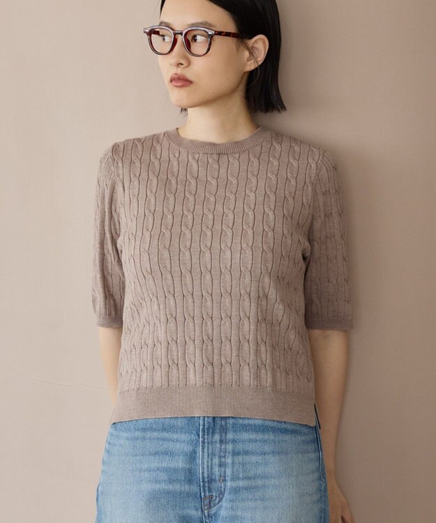AMERICAN HOLIC ケーブル5分袖ニットプルオーバー Beige