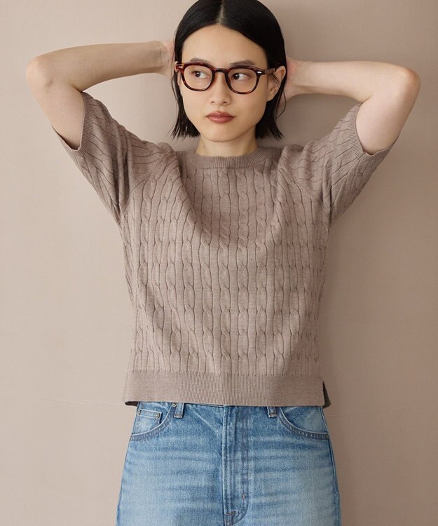 AMERICAN HOLIC ケーブル5分袖ニットプルオーバー Beige