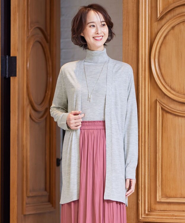 自由区 L 【洗える】CARIAGGI スーパーエクストラファインメリノ ニットカーディガン ライトグレー系