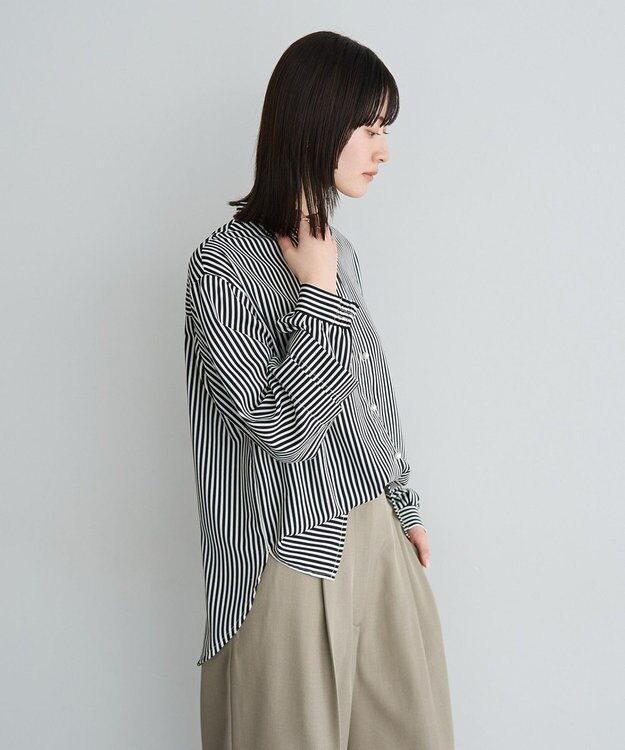 YECCA VECCA 2way裾アレンジパール釦ブラウス Stripe