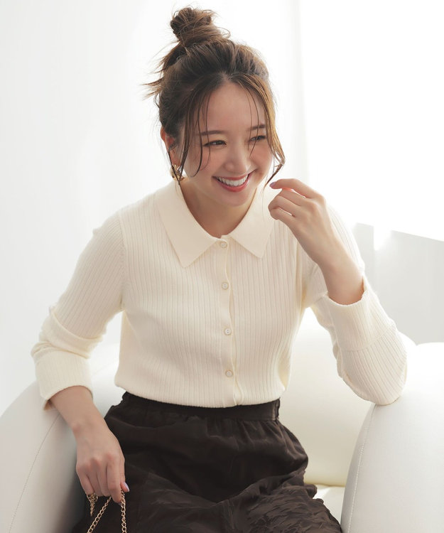 ANY SIS S CICA加工 襟デザイン ニット アイボリー