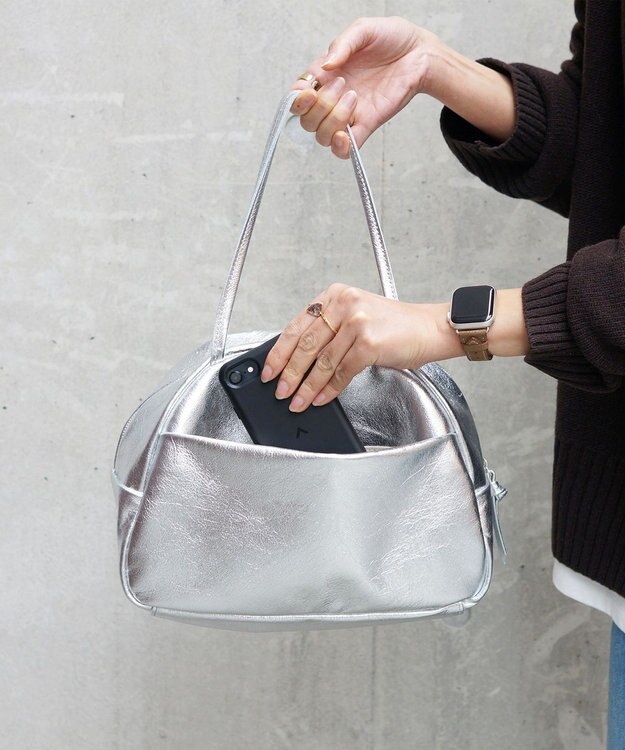 FOLNA RD ホイルレザーボストンバッグ Mサイズ シルバー