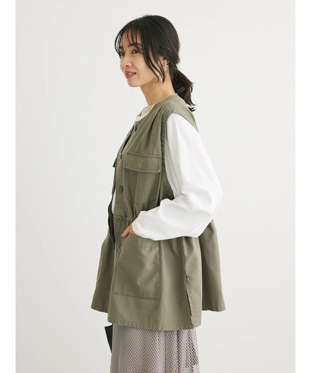 Green Parks ・ＳＵＧＡＲ　ＳＰＯＯＮ　ノーカラーミリタリーベスト Khaki