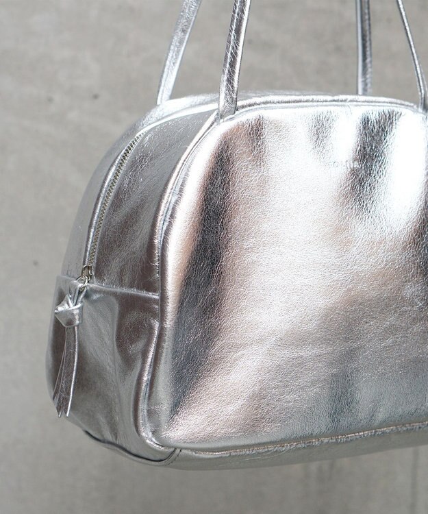 FOLNA RD ホイルレザーボストンバッグ Mサイズ シルバー