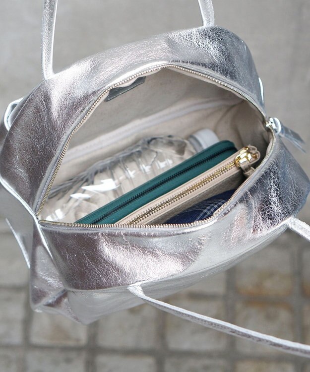 FOLNA RD ホイルレザーボストンバッグ Mサイズ シルバー