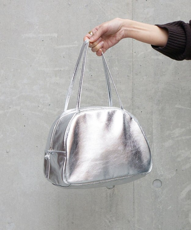 FOLNA RD ホイルレザーボストンバッグ Mサイズ シルバー