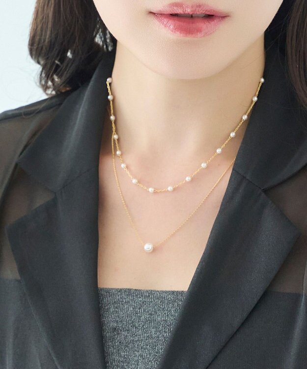 Phoebe <オンワード限定セット>2ラインエレガントパールネックレス×グリームスウィングピアス ホワイト